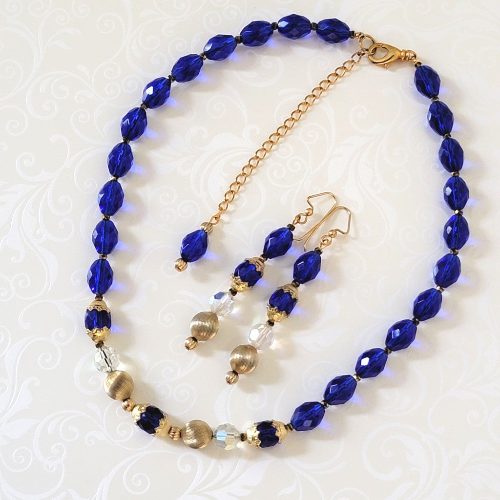 Gold/Blue Moon Necklace and Earring Set