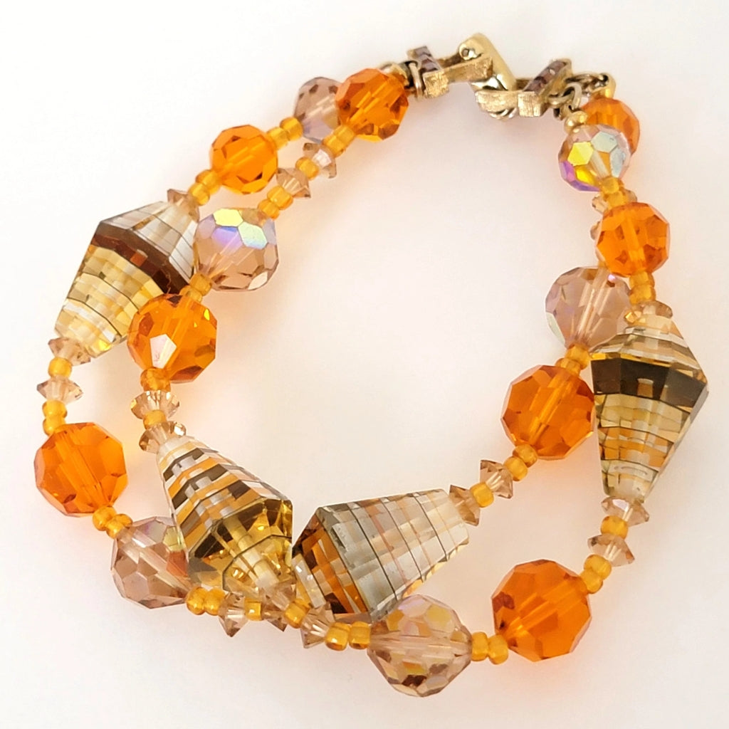 Vintage Vendome orange glass two strand bead bracelet.