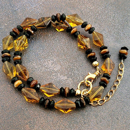 Amber topaz glass beaded necklace.