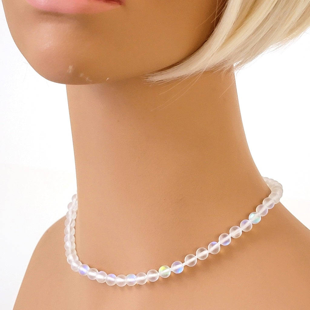 Frosted bead choker on mannequin.