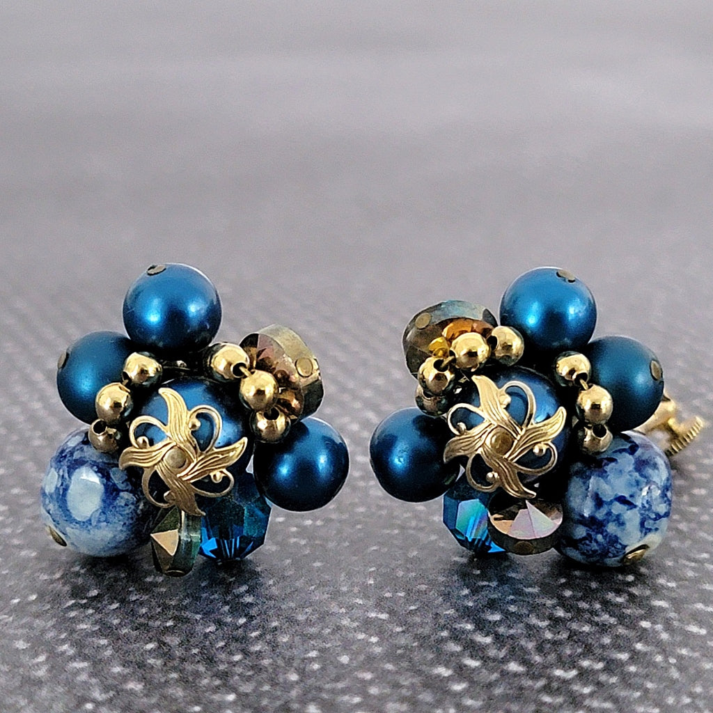 Blue vintage clip on earrings.