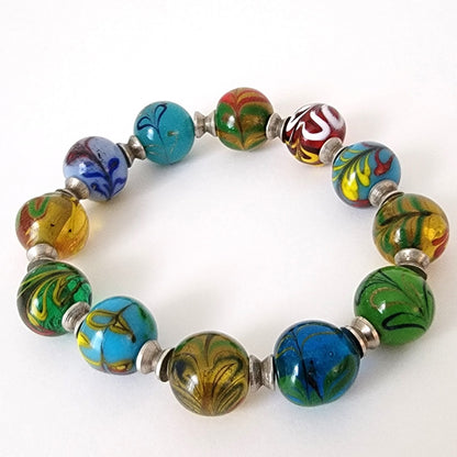Blue, green and yellow glass bracelet.