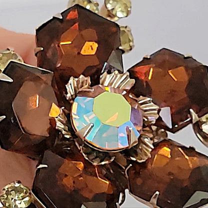 Aurora borealis and brown glass rhinestones.