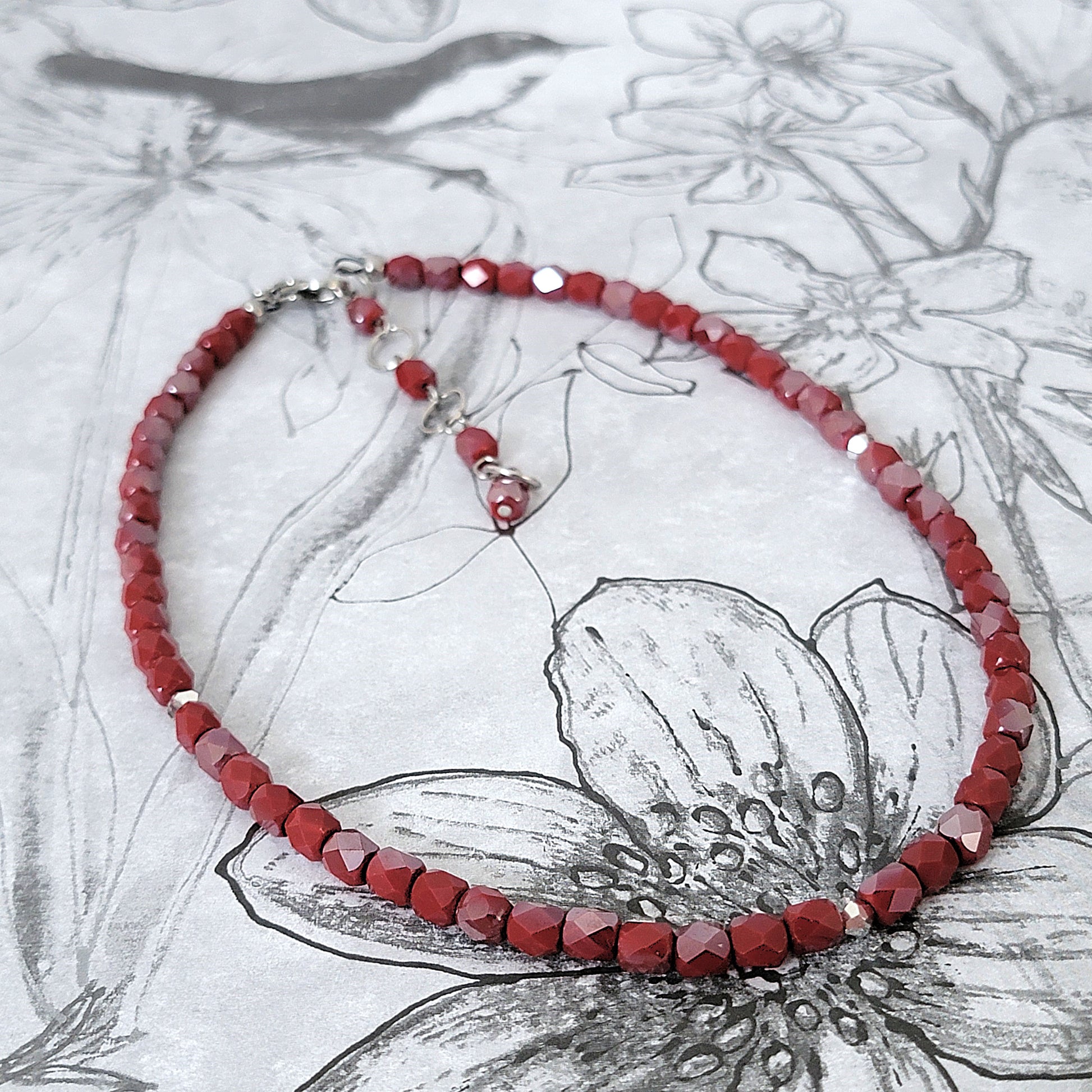 Red glass beaded choker necklace.