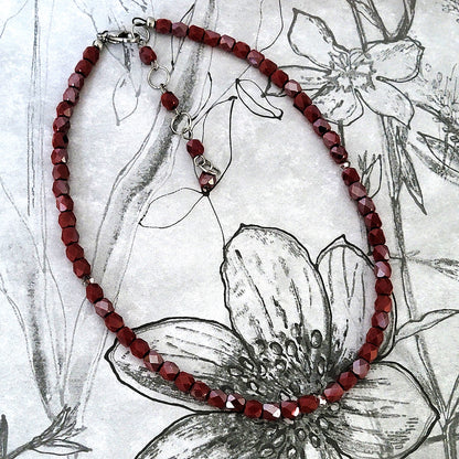 Dark cherry red beaded necklace.