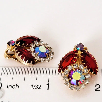 Rhinestone flower earrings with ruler.