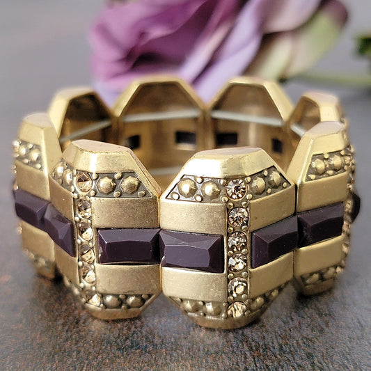 Purple and gold rhinestone stretch bracelet.