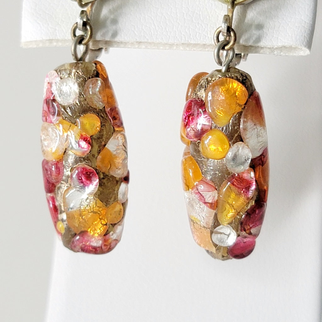 Vintage pink and orange art glass beads.
