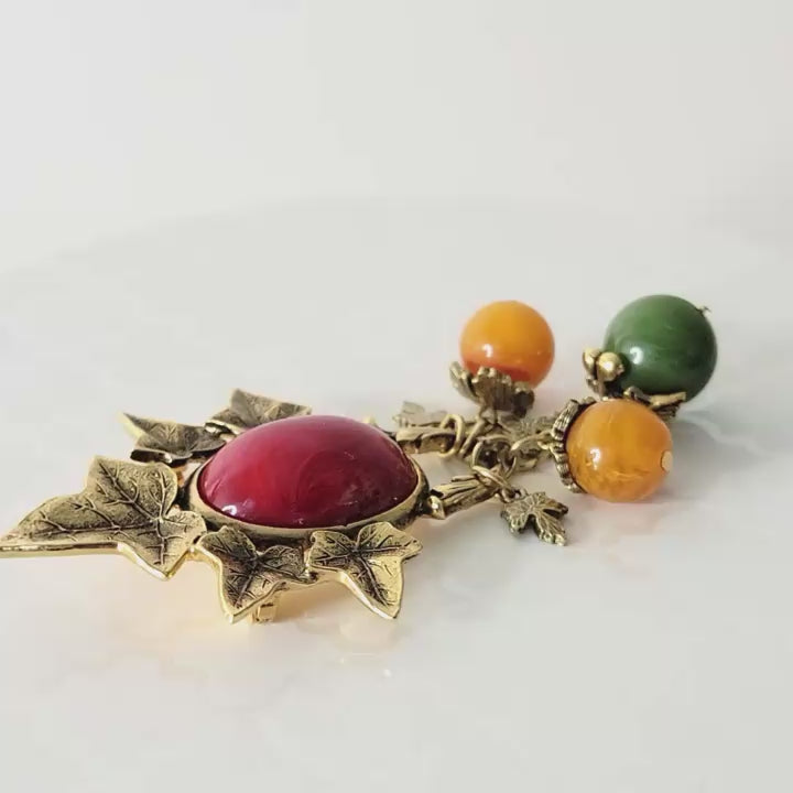 Large fall leaves dangle brooch.