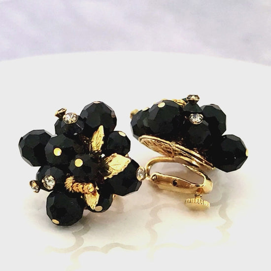 Vintage black glass Vendome clip earrings.