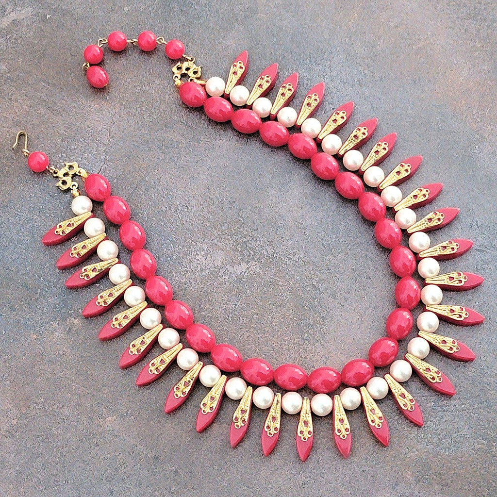 Vintage red plastic spikey beaded choker.