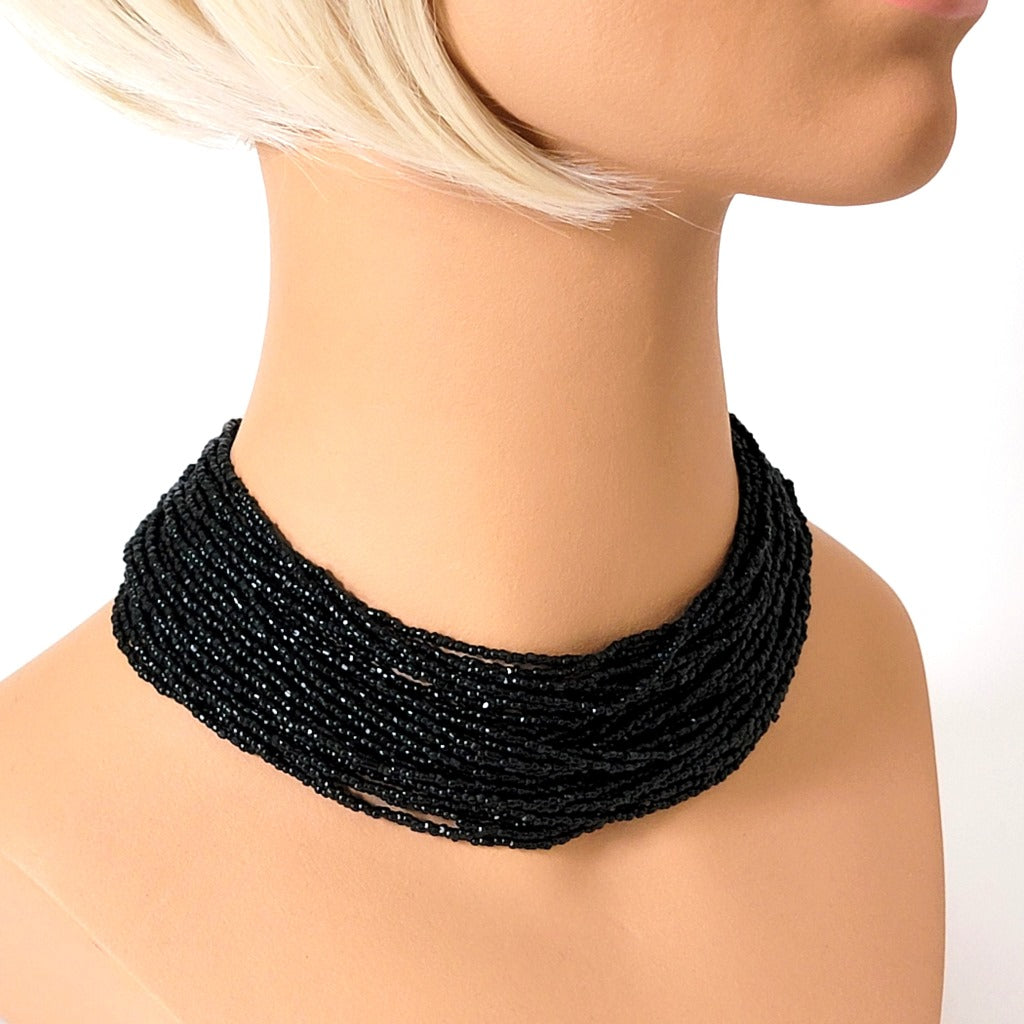 Seed bead choker on mannequin.