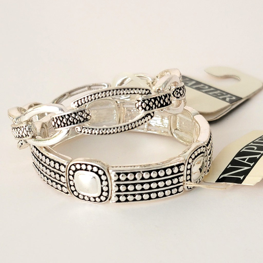 Napier Silver Tone Stretch Bracelets Pair Moon On Abbeygate