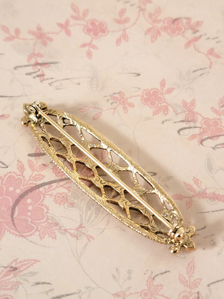 Rhinestone bar brooch, in open lattice design, Victorian style