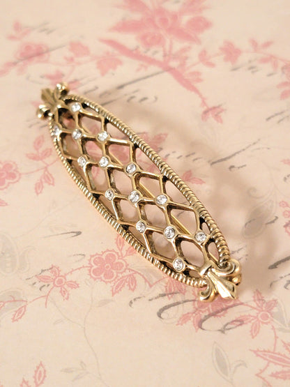 Rhinestone bar brooch, in open lattice design, Victorian style