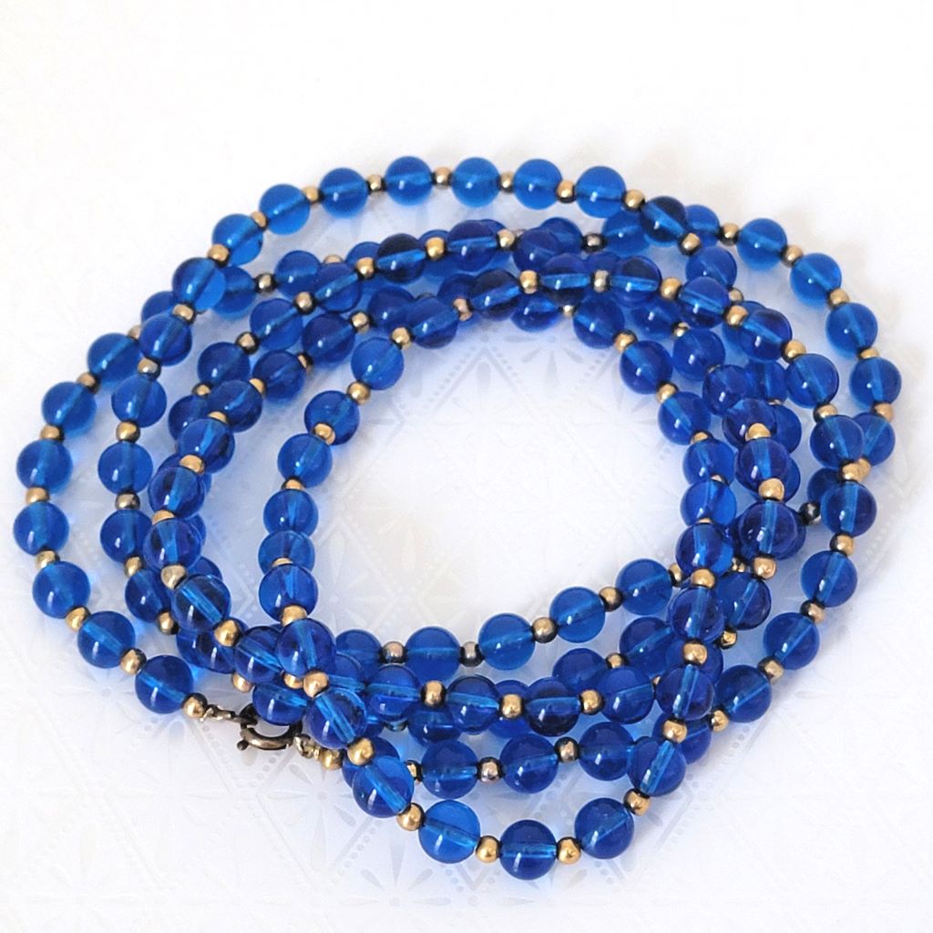 Blue Glass Bead Necklace String Auction